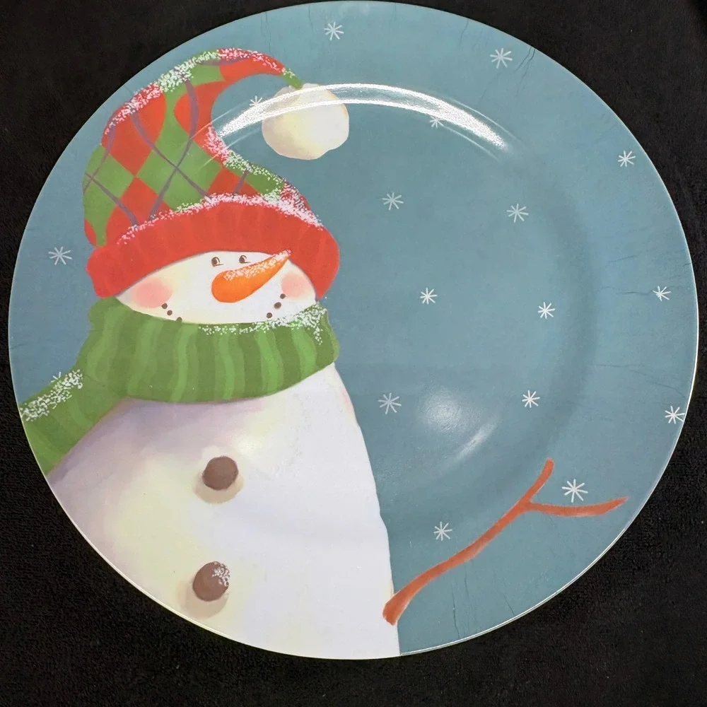 Set of 3‎ Melamine Snowman Plates Winter Holiday Christmas Dinnerware